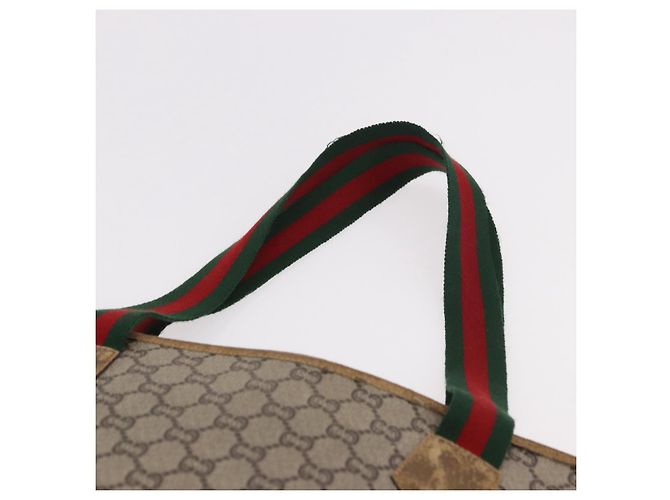 Borsa Tote GUCCI GUCCI Plus Supreme Web Sherry Line in PVC Beige Oro Auth gh2067 D'oro - vista 10