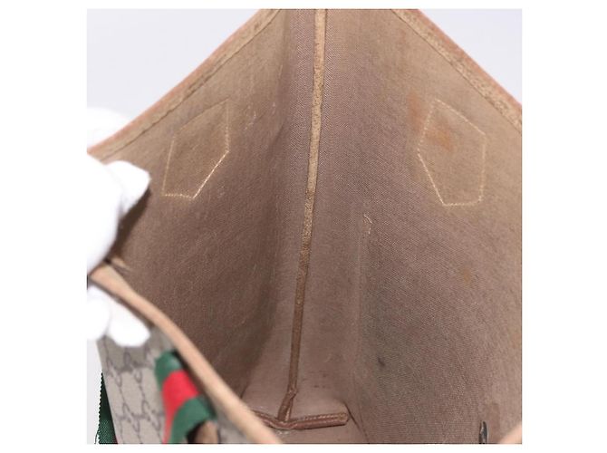 Borsa Tote GUCCI GUCCI Plus Supreme Web Sherry Line in PVC Beige Oro Auth gh2067 D'oro - vista 19