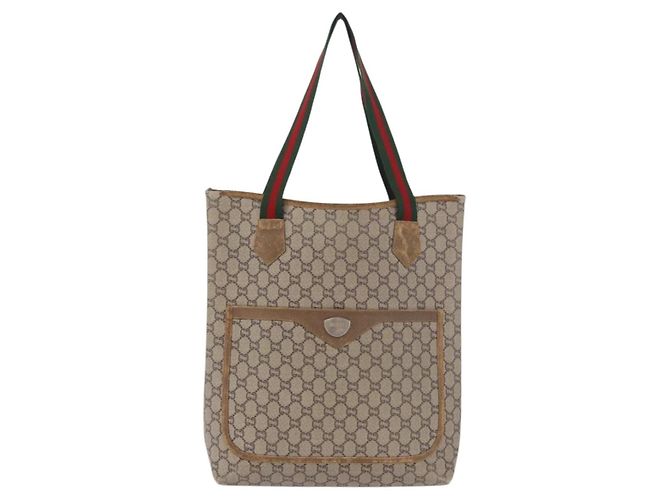 Borsa Tote GUCCI GUCCI Plus Supreme Web Sherry Line in PVC Beige Oro Auth gh2067 D'oro - vista 2