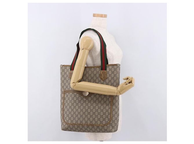 Borsa Tote GUCCI GUCCI Plus Supreme Web Sherry Line in PVC Beige Oro Auth gh2067 D'oro - vista 22