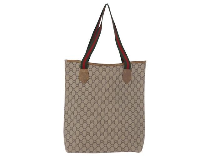 Borsa Tote GUCCI GUCCI Plus Supreme Web Sherry Line in PVC Beige Oro Auth gh2067 D'oro - vista 3