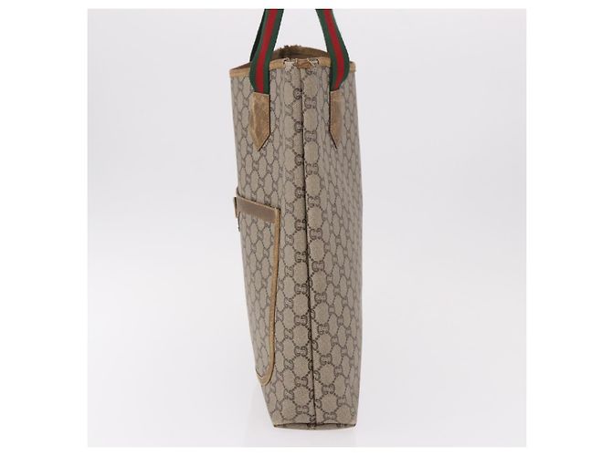 Borsa Tote GUCCI GUCCI Plus Supreme Web Sherry Line in PVC Beige Oro Auth gh2067 D'oro - vista 4