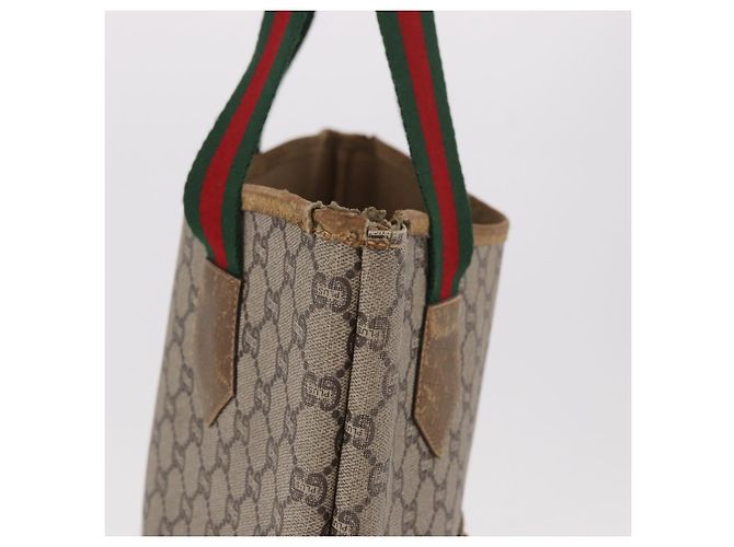 Borsa Tote GUCCI GUCCI Plus Supreme Web Sherry Line in PVC Beige Oro Auth gh2067 D'oro - vista 7