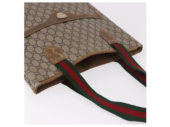 Borsa Tote GUCCI GUCCI Plus Supreme Web Sherry Line in PVC Beige Oro Auth gh2067 D'oro - vista 8