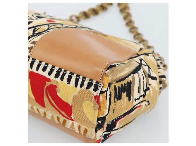 Borsa a Spalla con Catena PRADA Canvas Marrone Oro Auth 184304A D'oro - vista 10