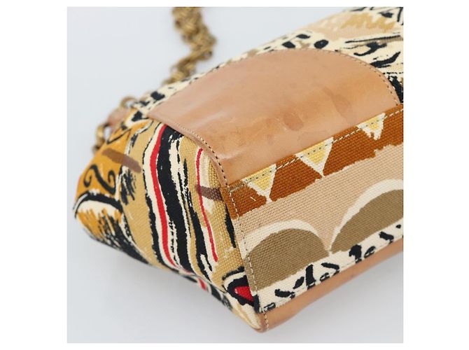 Borsa a Spalla con Catena PRADA Canvas Marrone Oro Auth 184304A D'oro - vista 11
