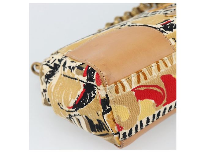 Borsa a Spalla con Catena PRADA Canvas Marrone Oro Auth 184304A D'oro - vista 13