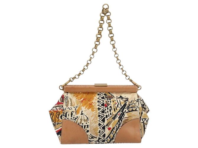 Borsa a Spalla con Catena PRADA Canvas Marrone Oro Auth 184304A D'oro - vista 2