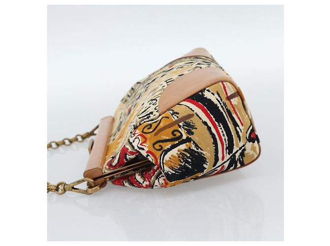 Borsa a Spalla con Catena PRADA Canvas Marrone Oro Auth 184304A D'oro - vista 4