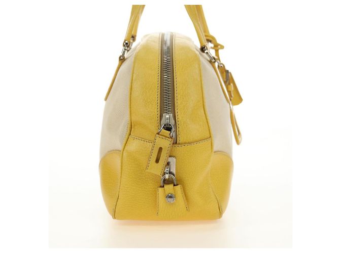 Borsa PRADA in tela e pelle beige giallo argento Auth am11779V - vista 5