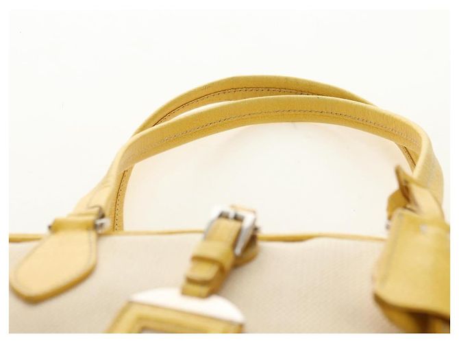Borsa PRADA in tela e pelle beige giallo argento Auth am11779V - vista 8
