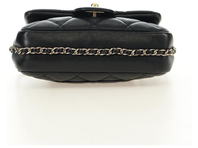 CHANEL Matelasse Pearl Chain Shoulder Bag Lamb Skin Black Gold CC Auth ka4643M Nero D'oro - vista 15