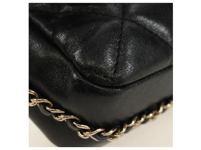 CHANEL Matelasse Pearl Chain Shoulder Bag Lamb Skin Black Gold CC Auth ka4643M Nero D'oro - vista 16