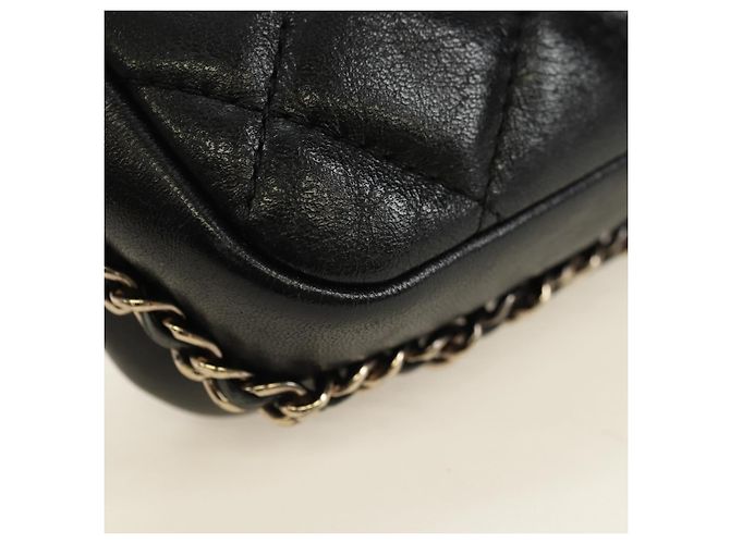 CHANEL Matelasse Pearl Chain Shoulder Bag Lamb Skin Black Gold CC Auth ka4643M Nero D'oro - vista 18