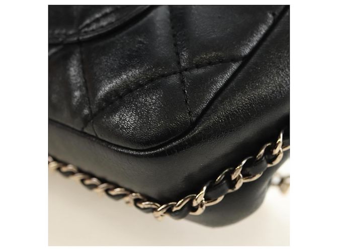 CHANEL Matelasse Pearl Chain Shoulder Bag Lamb Skin Black Gold CC Auth ka4643M Nero D'oro - vista 19