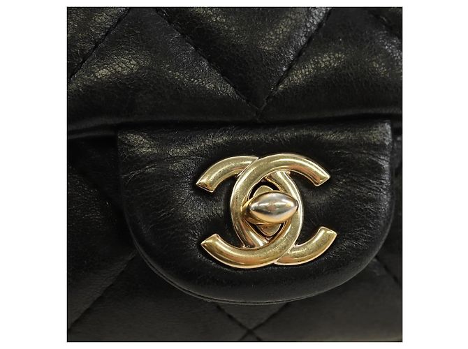 CHANEL Matelasse Pearl Chain Shoulder Bag Lamb Skin Black Gold CC Auth ka4643M Nero D'oro - vista 20