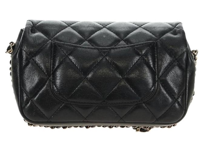 CHANEL Matelasse Pearl Chain Shoulder Bag Lamb Skin Black Gold CC Auth ka4643M Nero D'oro - vista 3
