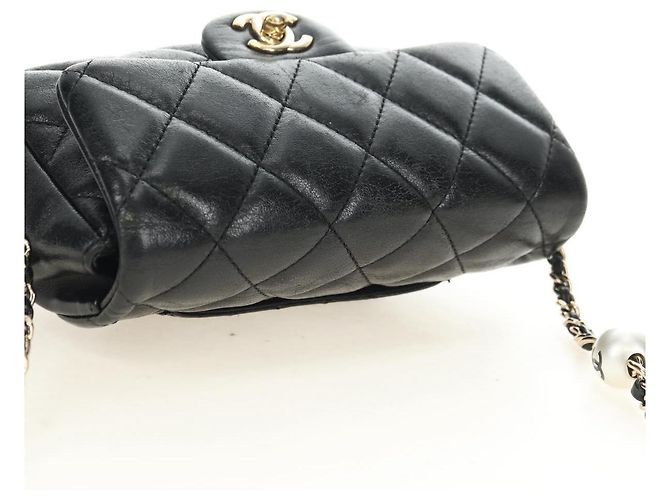 CHANEL Matelasse Pearl Chain Shoulder Bag Lamb Skin Black Gold CC Auth ka4643M Nero D'oro - vista 6