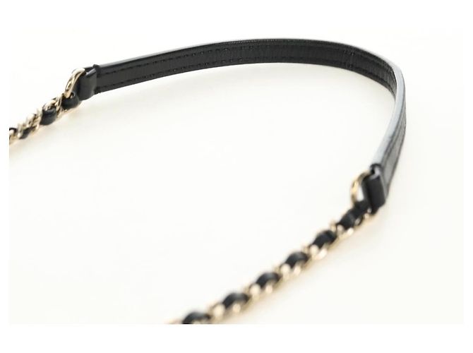 CHANEL Matelasse Pearl Chain Shoulder Bag Lamb Skin Black Gold CC Auth ka4643M Nero D'oro - vista 8