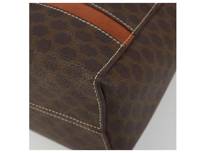 Céline Borsa CELINE Macadam Canvas PVC Pelle Marrone Oro Auth 180639 D'oro - vista 10