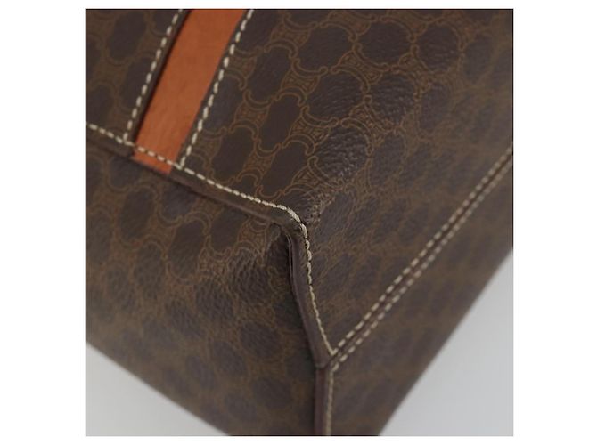 Céline Borsa CELINE Macadam Canvas PVC Pelle Marrone Oro Auth 180639 D'oro - vista 11