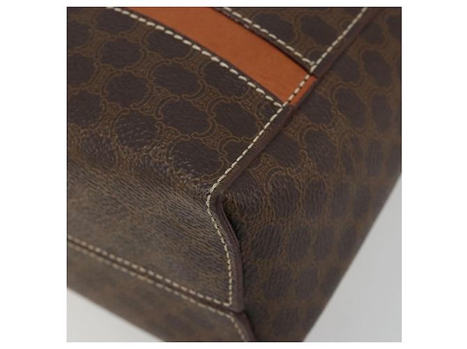 Céline Borsa CELINE Macadam Canvas PVC Pelle Marrone Oro Auth 180639 D'oro - vista 12