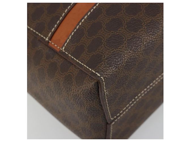 Céline Borsa CELINE Macadam Canvas PVC Pelle Marrone Oro Auth 180639 D'oro - vista 13