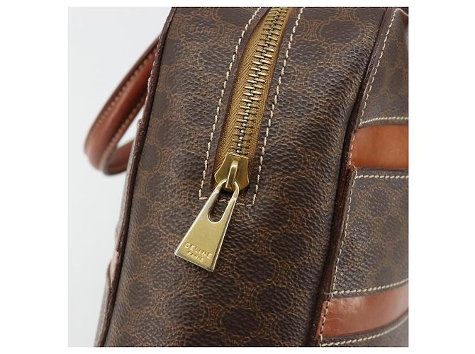 Céline Borsa CELINE Macadam Canvas PVC Pelle Marrone Oro Auth 180639 D'oro - vista 15