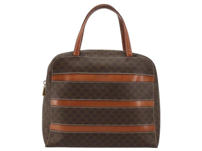 Céline Borsa CELINE Macadam Canvas PVC Pelle Marrone Oro Auth 180639 D'oro - vista 2