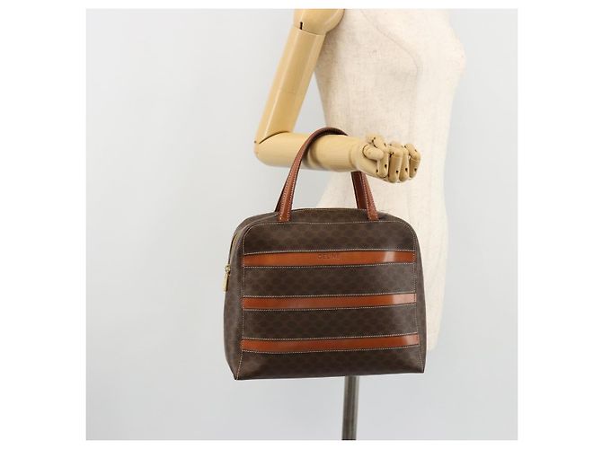 Céline Borsa CELINE Macadam Canvas PVC Pelle Marrone Oro Auth 180639 D'oro - vista 24