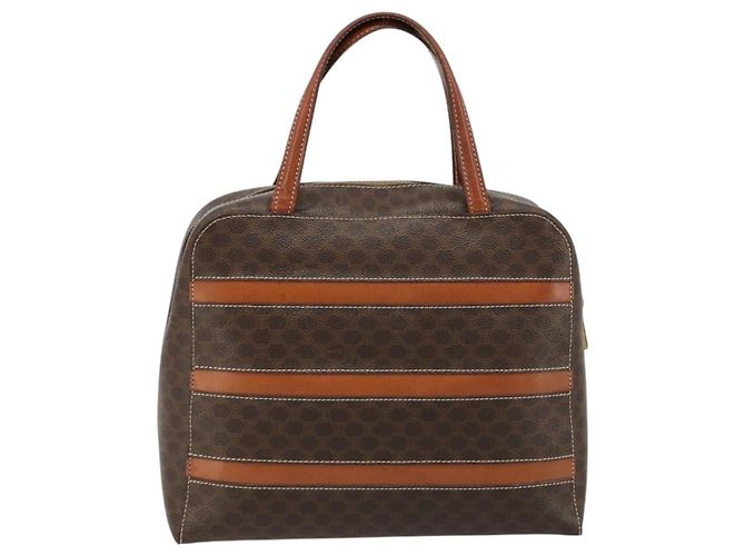 Céline Borsa CELINE Macadam Canvas PVC Pelle Marrone Oro Auth 180639 D'oro - vista 3