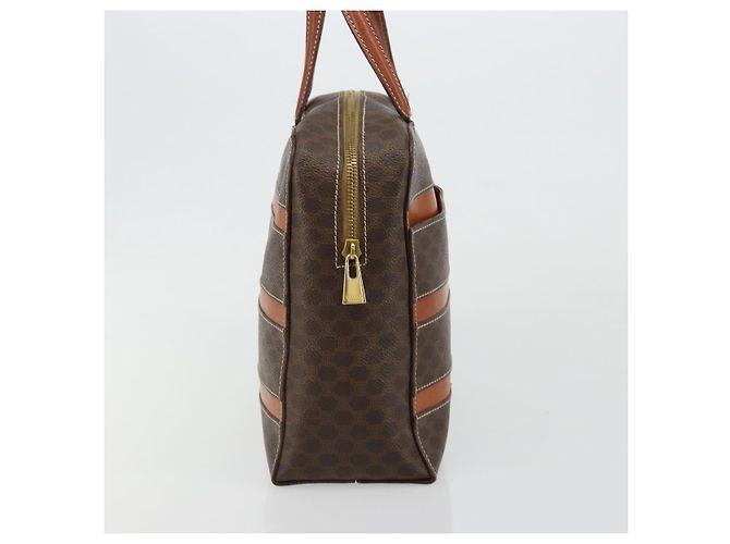 Céline Borsa CELINE Macadam Canvas PVC Pelle Marrone Oro Auth 180639 D'oro - vista 4