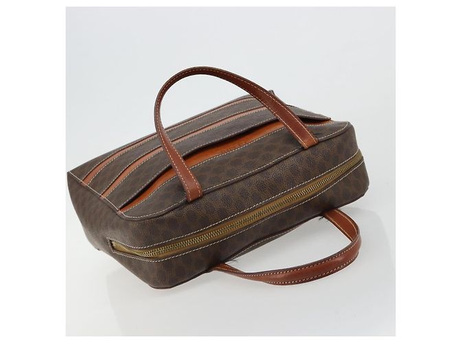 Céline Borsa CELINE Macadam Canvas PVC Pelle Marrone Oro Auth 180639 D'oro - vista 6