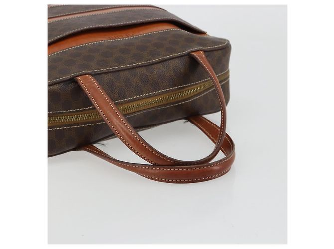 Céline Borsa CELINE Macadam Canvas PVC Pelle Marrone Oro Auth 180639 D'oro - vista 7