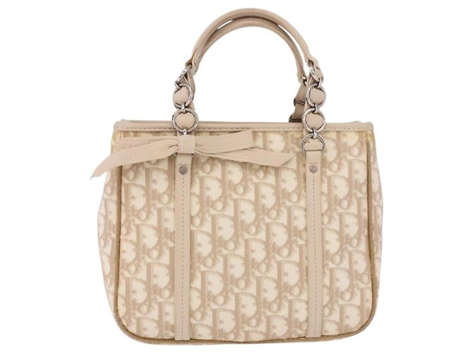 Bolso Christian Dior Trotter Canvas Romantic PVC Beige Plata Auth 184305A - vista 2