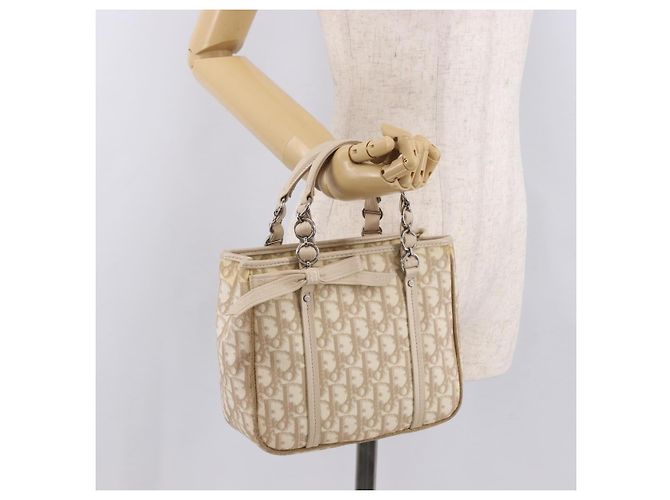 Bolso Christian Dior Trotter Canvas Romantic PVC Beige Plata Auth 184305A - vista 22