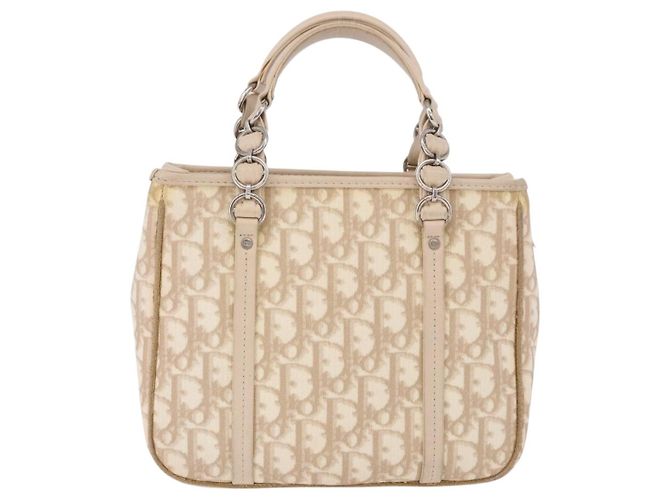 Bolso Christian Dior Trotter Canvas Romantic PVC Beige Plata Auth 184305A - vista 3