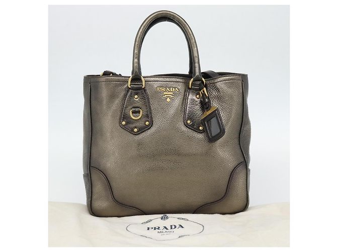 PRADA Tote Bag Leder 2way Gold Auth 182095 Golden - Ansicht 25