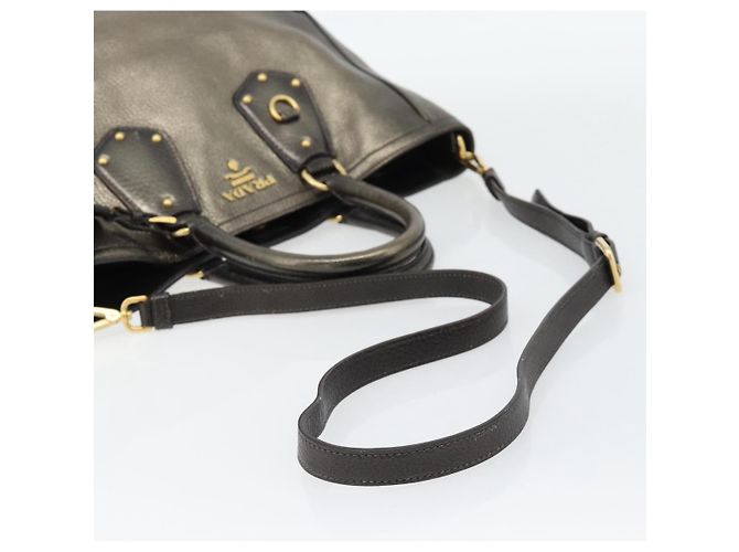 PRADA Tote Bag Leder 2way Gold Auth 182095 Golden - Ansicht 9