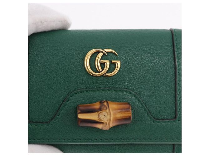 Portafoglio compatto GUCCI Horsebit in pelle verde e oro 659632 Auth 183124M D'oro - vista 12