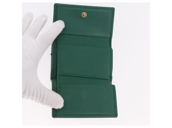Portafoglio compatto GUCCI Horsebit in pelle verde e oro 659632 Auth 183124M D'oro - vista 13
