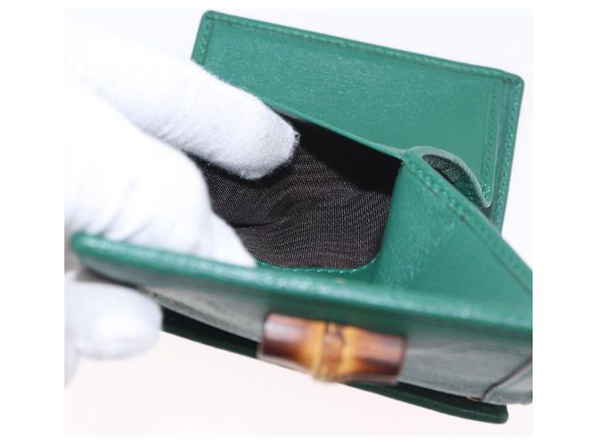 Portafoglio compatto GUCCI Horsebit in pelle verde e oro 659632 Auth 183124M D'oro - vista 17