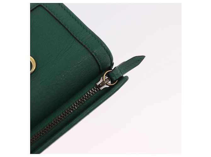 Portafoglio compatto GUCCI Horsebit in pelle verde e oro 659632 Auth 183124M D'oro - vista 18