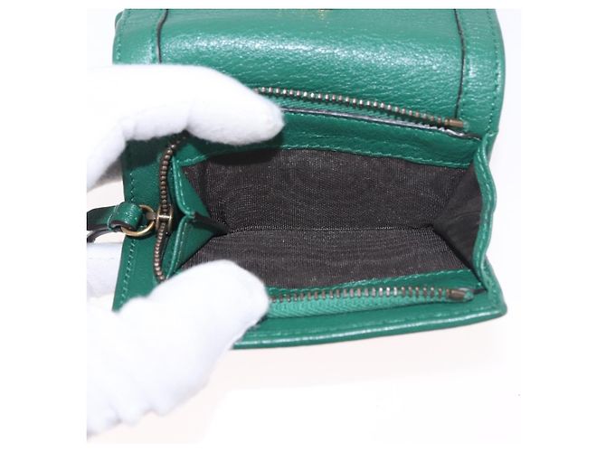 Portafoglio compatto GUCCI Horsebit in pelle verde e oro 659632 Auth 183124M D'oro - vista 19
