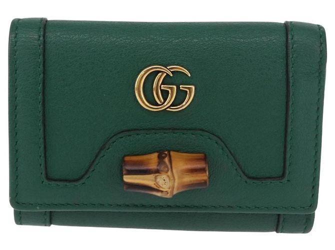Portafoglio compatto GUCCI Horsebit in pelle verde e oro 659632 Auth 183124M D'oro - vista 2