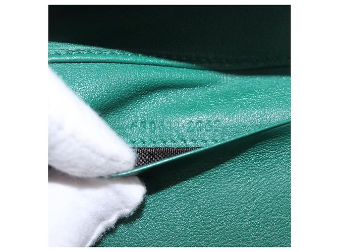 Portafoglio compatto GUCCI Horsebit in pelle verde e oro 659632 Auth 183124M D'oro - vista 20