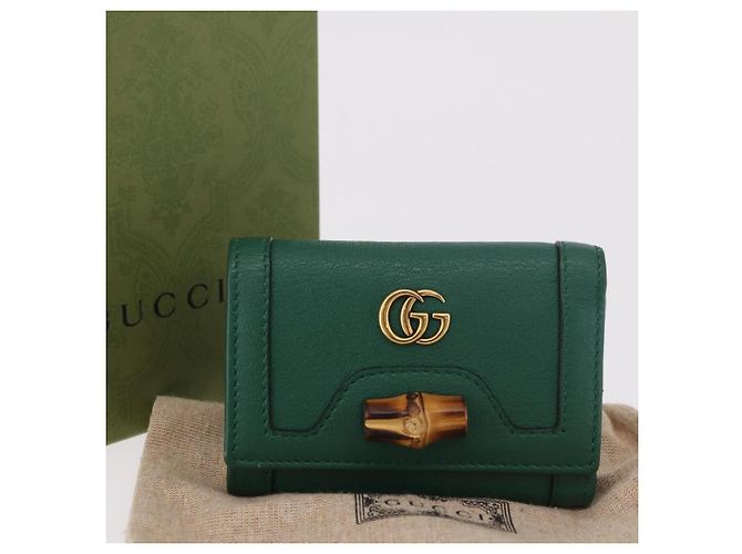 Portafoglio compatto GUCCI Horsebit in pelle verde e oro 659632 Auth 183124M D'oro - vista 21