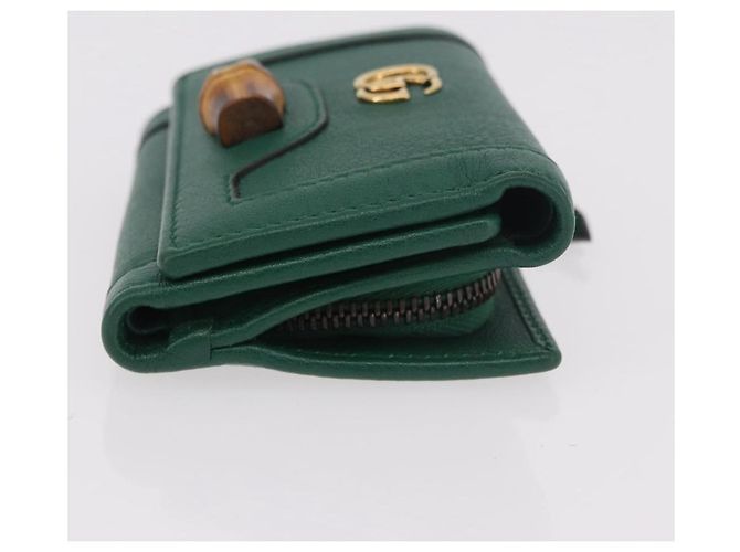 Portafoglio compatto GUCCI Horsebit in pelle verde e oro 659632 Auth 183124M D'oro - vista 4