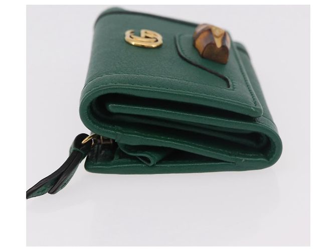 Portafoglio compatto GUCCI Horsebit in pelle verde e oro 659632 Auth 183124M D'oro - vista 5