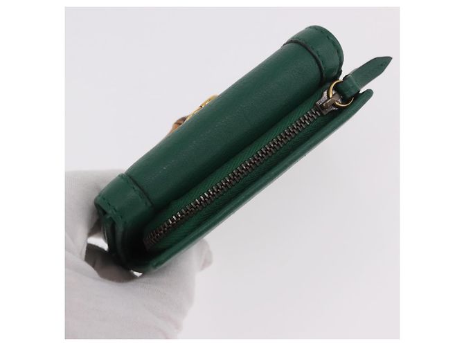 Portafoglio compatto GUCCI Horsebit in pelle verde e oro 659632 Auth 183124M D'oro - vista 6
